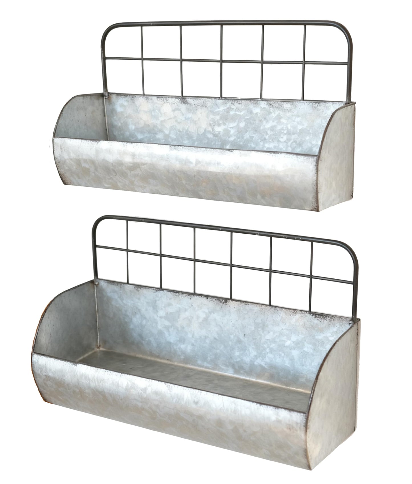 ShabbyDecor Galvanized Metal Farmhouse Wall Storage Holder Rustic Tin Shelves for Kitchen Laundry Room Bathroom Metal Hanging Wire Basket Set of 2