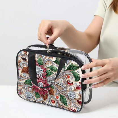 LSQFS DIY Diamond Painting Toiletry Bag, Large Clear PVC Cosmetic Organizer, Portable Travel Makeup Pouch with Rhinestone Decor, Diamond Art Kit for Adults, Ideal Gift for Women and Craft Lovers