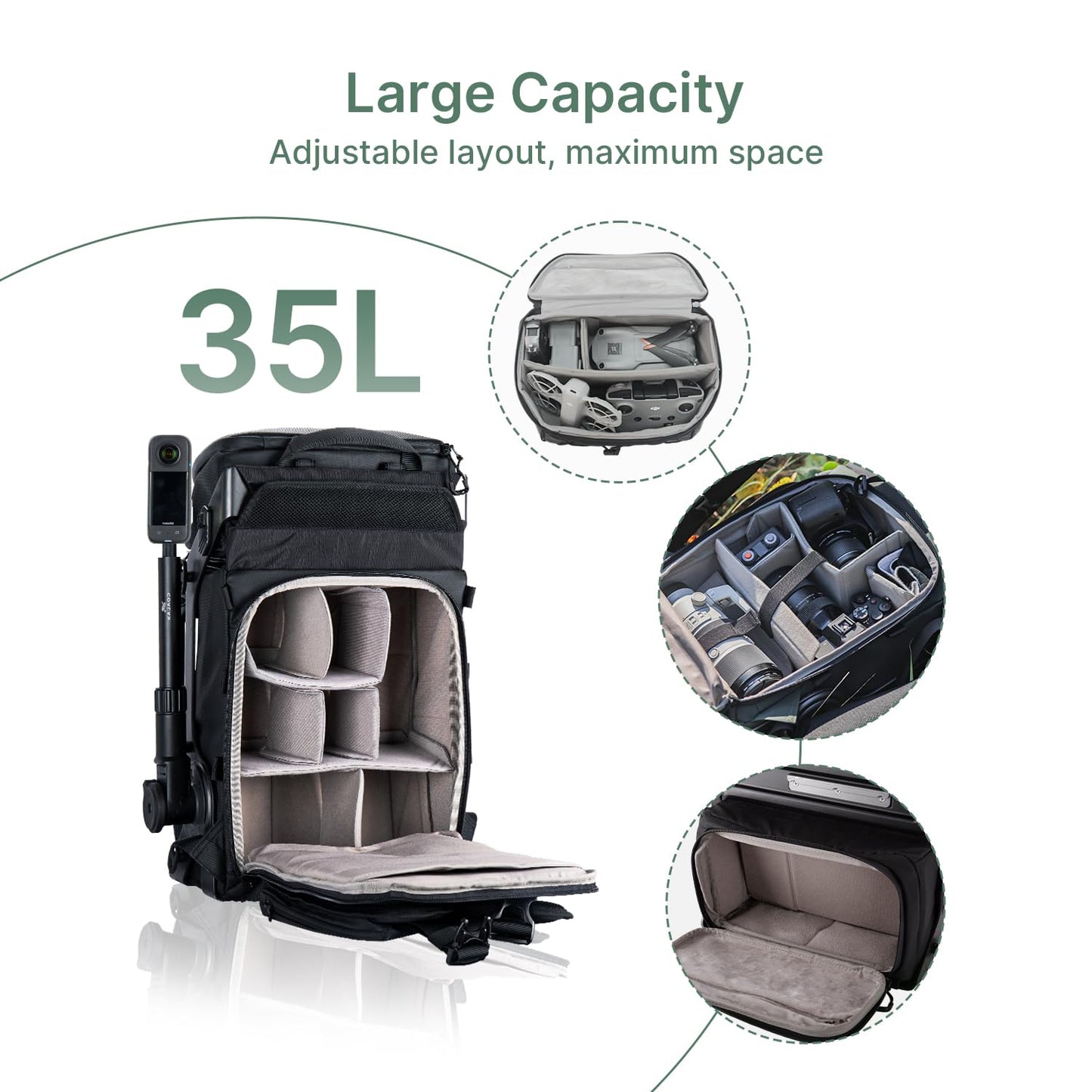COALAX Lancer300 Pro Camera Backpack with 300W Power Station, Modular Creator Backpack with Magic Arm for Hands-Free POV Filming, Exoskeleton Camera Bag for Photography & Outdoor Production (Green)