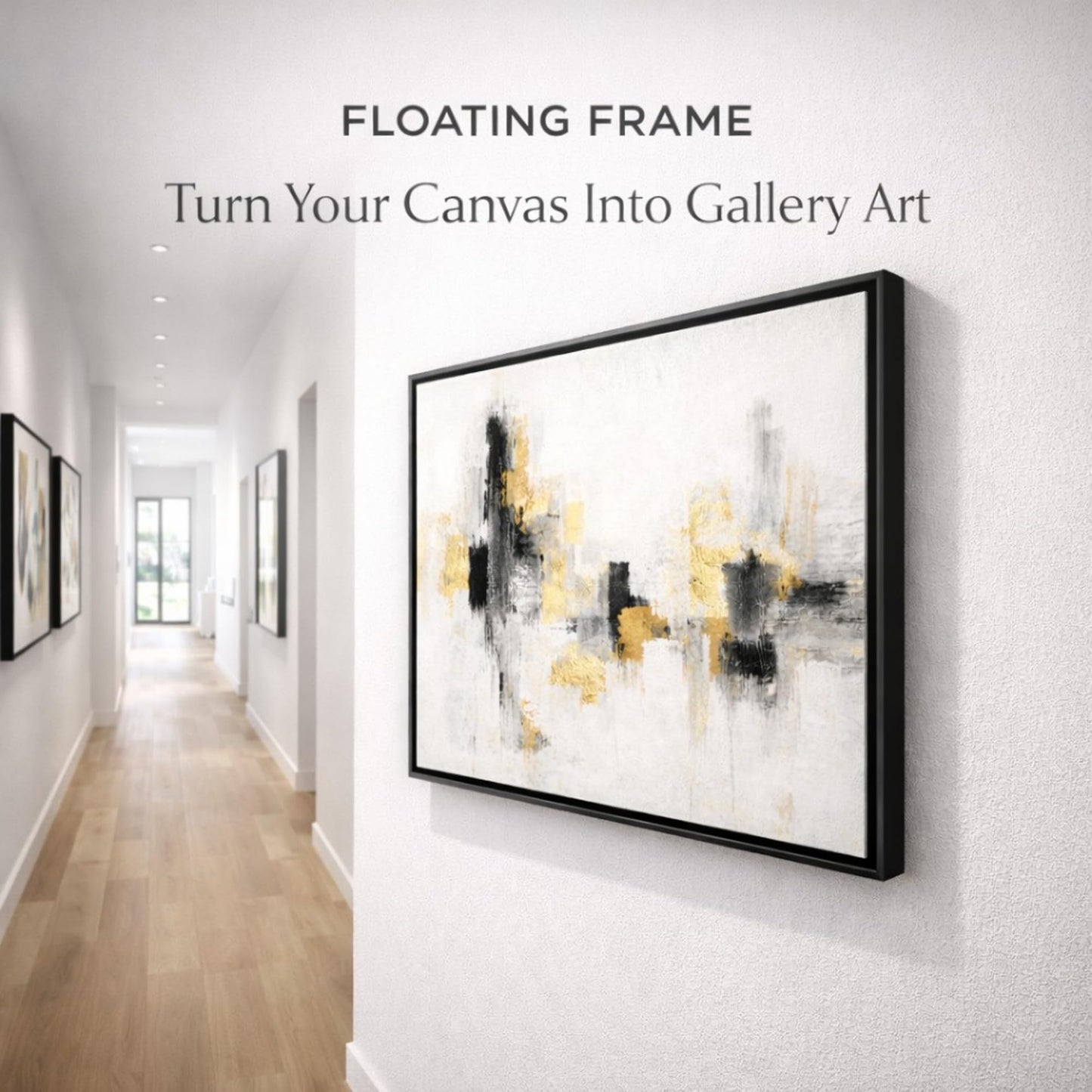 Canvas Floater Frame for 1 to 1.25 Inch Deep Gallery Wrapped Canvas, Modern Wood Grain Textured Floating Frame for Finished Oil Paintings & Wall Art, Durable Lightweight Polyresin, Made in USA (Black,8 x 8 Inch)