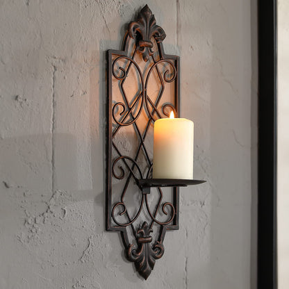 GUSUWOD Set of 2 Metal Wall Sconce Candle Holders, Fleur De Lis Detailed