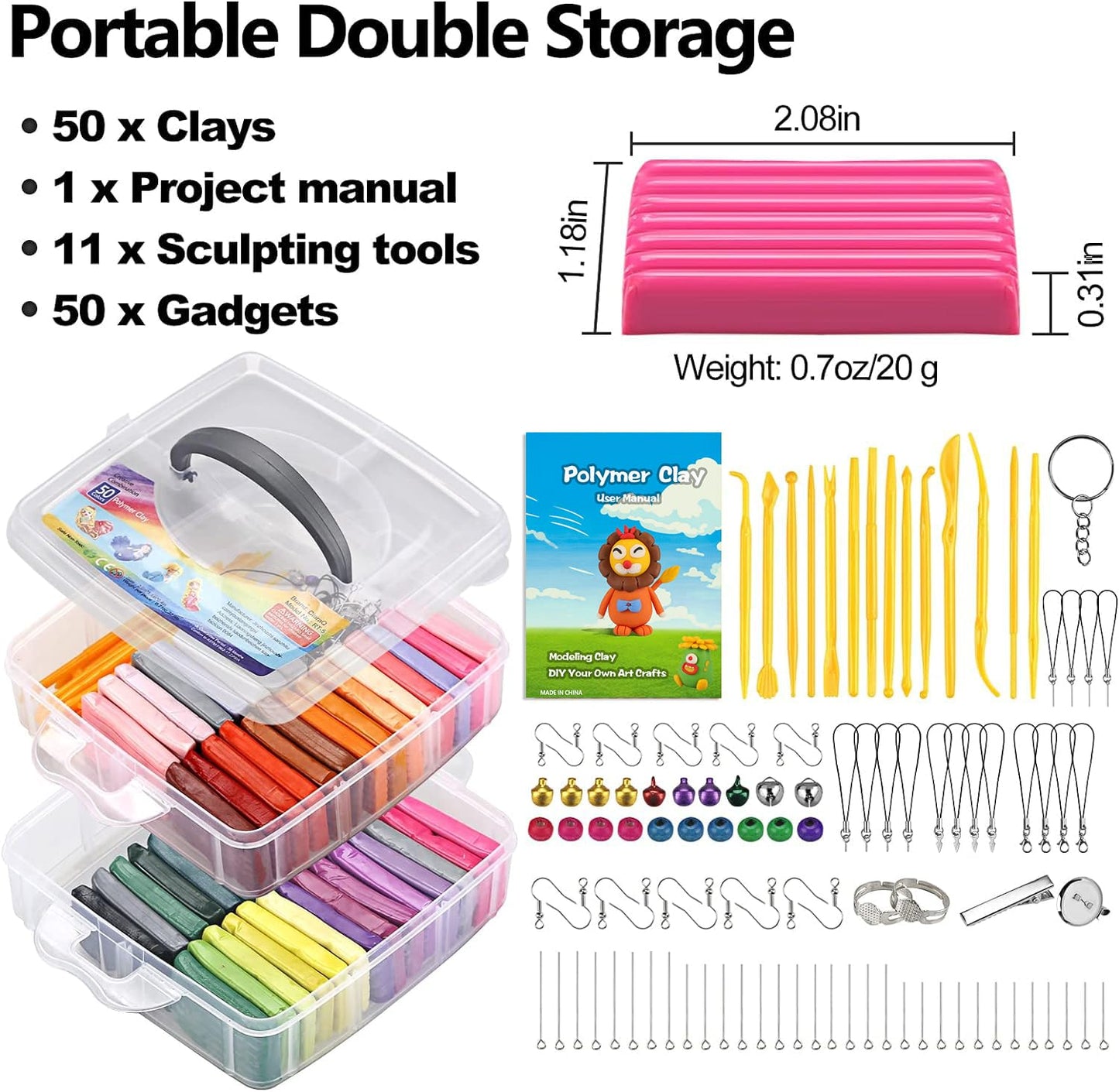 CiaraQ Polymer Clay 50 Colors Starter Kit - Oven Bake Modeling Clay for Kids & Artists, Non-Sticky DIY Clay with Sculpting Tools, Fun Gift for Children Ages 4+, 2.8 lb
