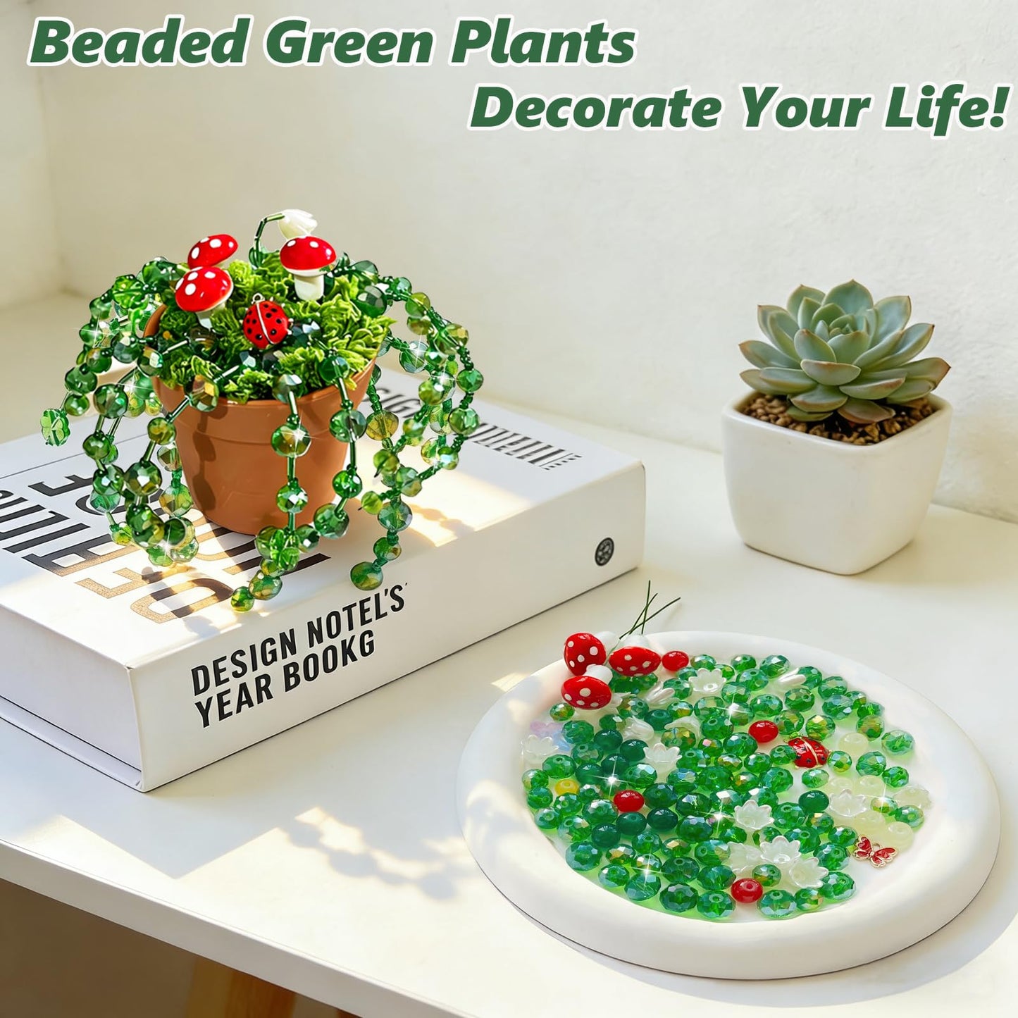 Forever Plant Kit Green Beads for Plant Making,Leaf Flower Beads for Beaded Plants with Plant Pot, Green Beads for Jewelry Making DIY Crafts Kit Plants Lover Gifts