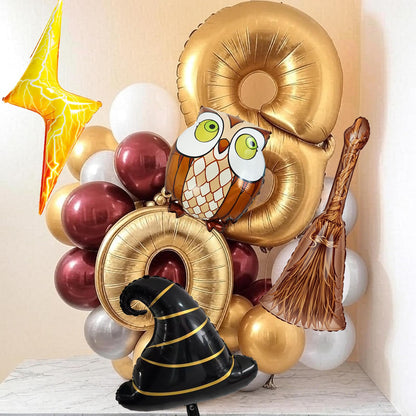 4pcs Magical Wizard Hat Balloons Magic Balloons Broom Balloon for Magic Themed Birthday Decorations Wizard Party Decor Magic Decor Graduation Party Poterss Baby Shower Party Supplies