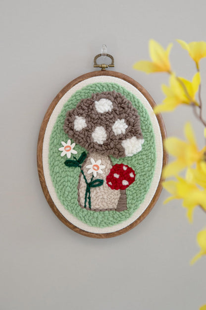 Kimberbell Punch Needle Kit – Mushroom Meadow - Complete DIY Embroidery Kit with Tool, Monks Cloth, Yarn, Frame & Embellishments – Punch Needle Design for Home Décor & Gifts