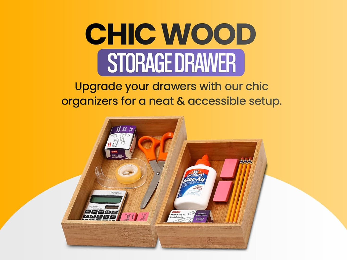 YBM Home Bamboo Drawer Organizer Storage Box for Kitchen, Junk Drawer, Office, Bedroom, Craft, 6x9x2 inch