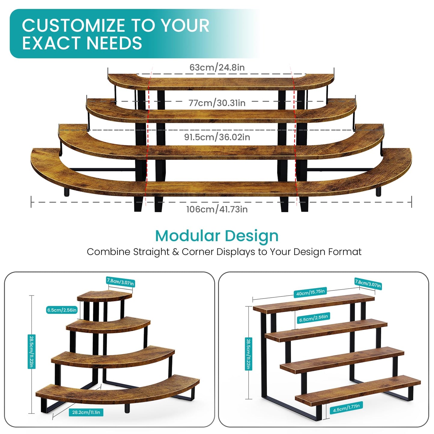ELITEROO Wooden Display Riser Stand, Tiered Perfume and Cologne Organizer Stand, 4 Tier Spice Rack Organizer, Tabletop Display Shelf for Retail Vendor Events Craft Show Tumbler Candles, Straight