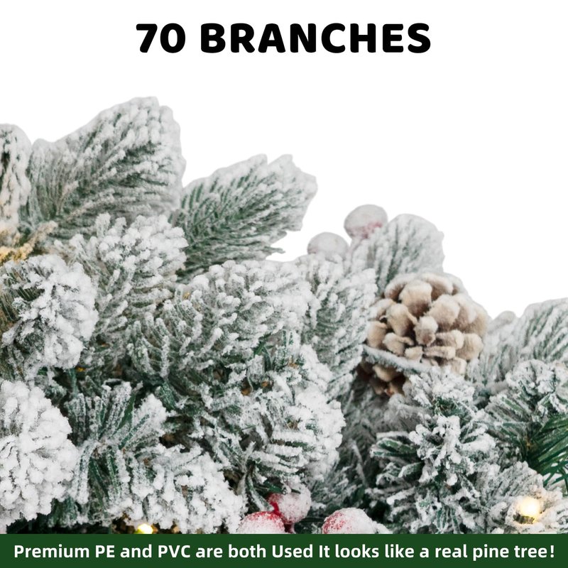 RIDGEPOLE 2FT Pre-lit Mini Christmas Snow Flocked Tree,Tabletop Artificial Christmas Tree with LED Lights, Small Xmas Pine Tree with Cloth Bag Base for Christmas Decor,12 PCS Berry & 8 Pinecones