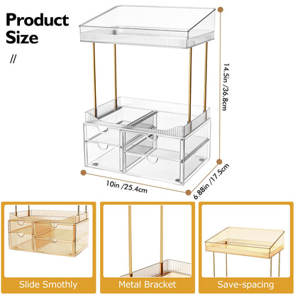 SNSLXH 4 Drawers Makeup Organizer - 4 Tier Makeup Storage, Cosmetics Organiser, Ideal for Cosmetic, with Drawers for Countertop, Bathroom, Office Supplies, Dresser Transparent Clear