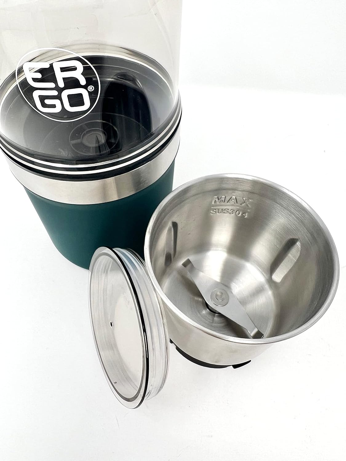 ERGO Herb Grinder - Electric. Large Capacity with Removable (washable) Stainless Cup and Airtight Lid. For Herbs