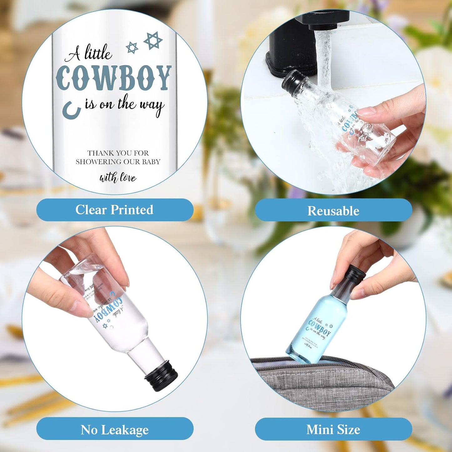Funnymoom 50 Sets 1.7oz/50ml Cowboy Baby Shower Favors for Guests Mini Liquor Bottles and Thank You Cards Funnels Empty
