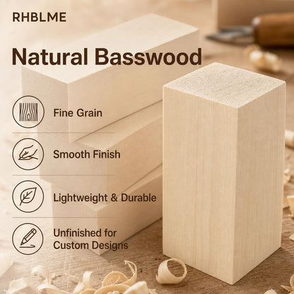 RHBLME 40 PCS Basswood Carving Blocks, 4" x 1" x 1" Unfinished Wood Blocks for Carving, Wooden Cubes Soft Solid Wooden Basswood for Wood Carving Beginners or Expert Carvers and Whittling