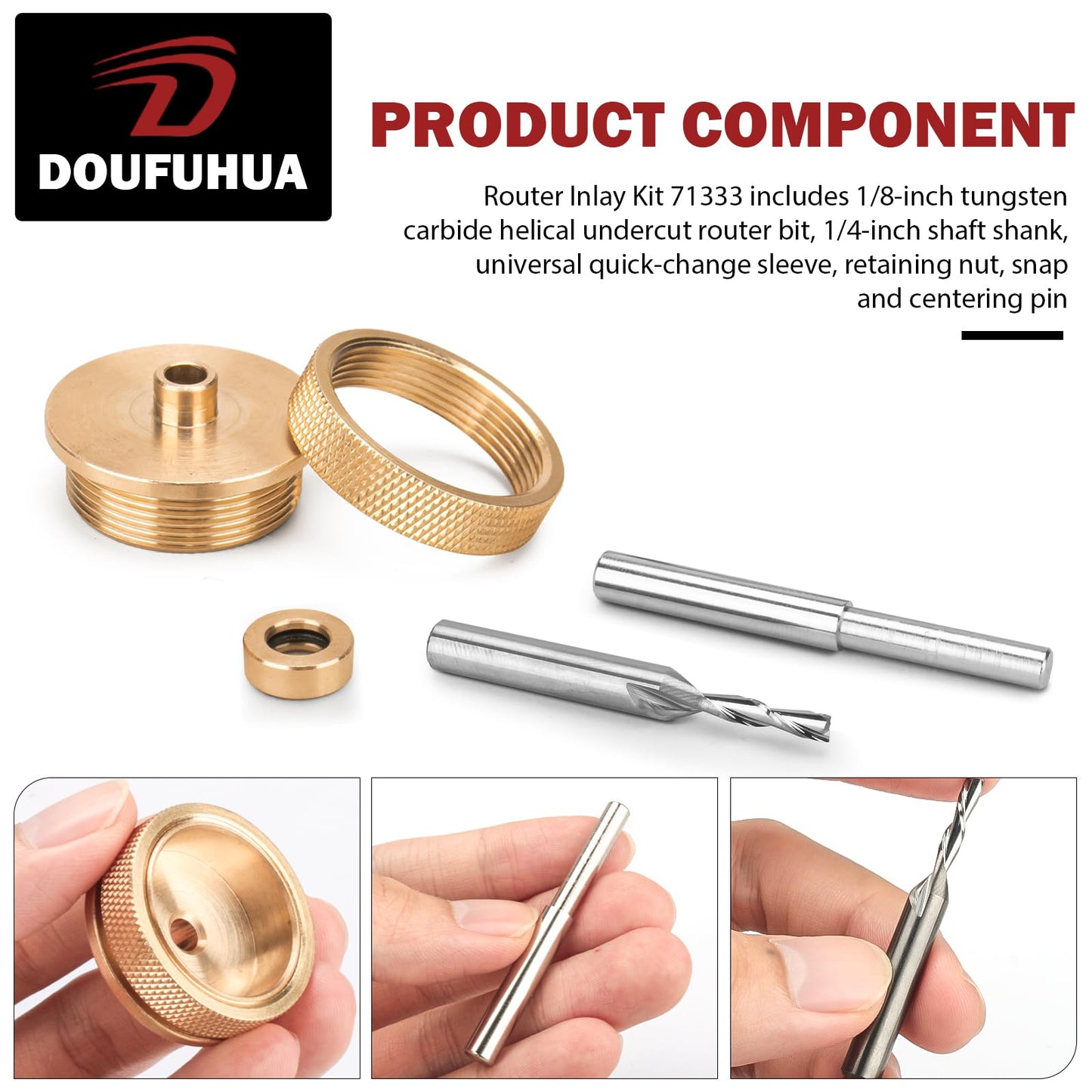 Router Inlay Bushing Kit Replacement for Router Template Guide Set Solid Brass Router Inlay Kit 71333 Fits for 1/4 Router Templates for Wood.