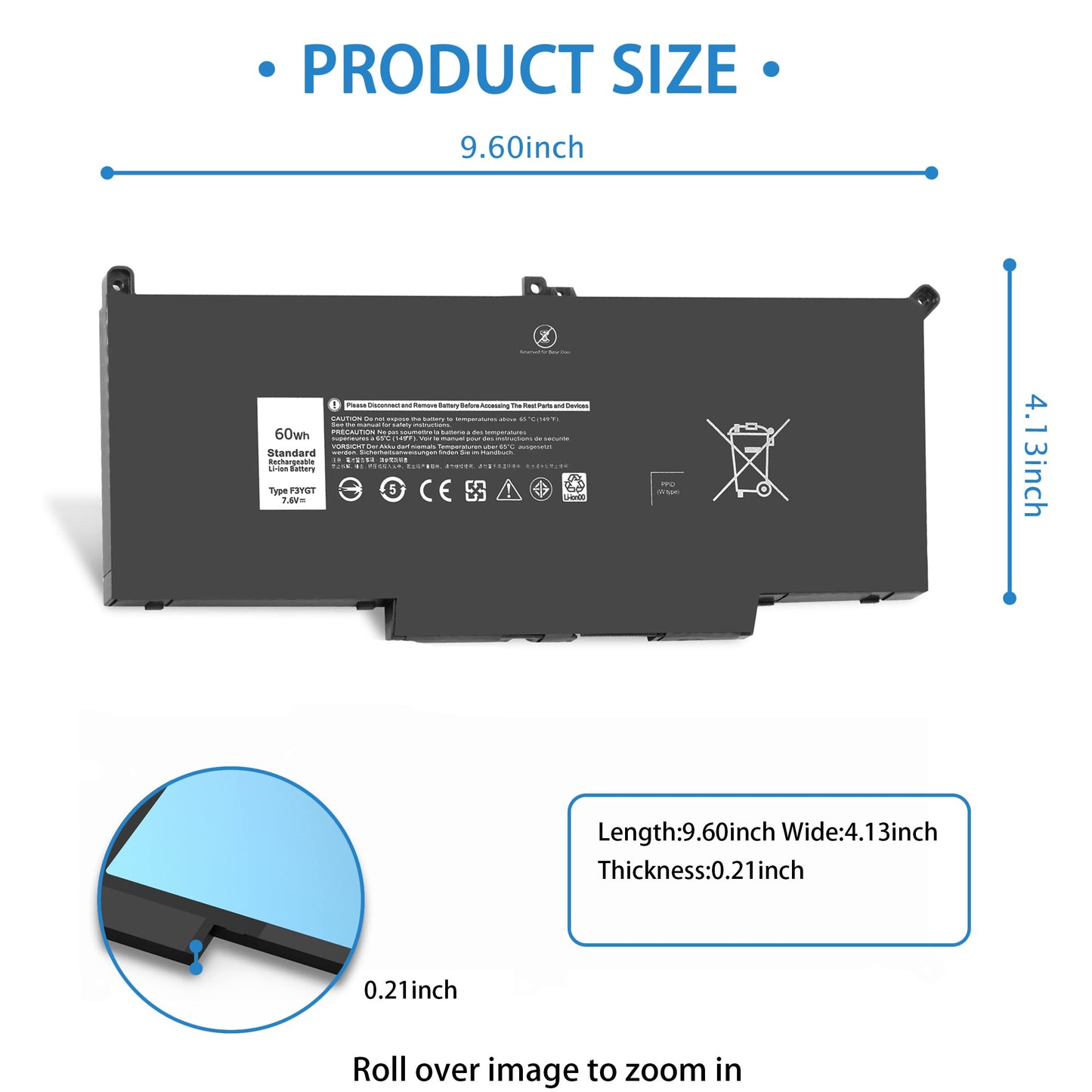 VNYUNQWE F3YGT 60WH Latitude 7480 7490 Battery 2X39G Replacement for Dell Latitude 12 7000 7280 7290/13 7000 7380 7390 P29S002/14 7000 7480 7490 P73G002 Series DM3WC KG7VF P73G DM6WC [60Wh/7.6V]