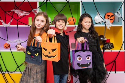 Jaywayang 16Pcs Halloween Trick or Treat Tote Bags with Handles ， Reusable Non-Woven Ghost Face Gift Bags for Adults Kids Gifts Wrapping, Party Supplies.
