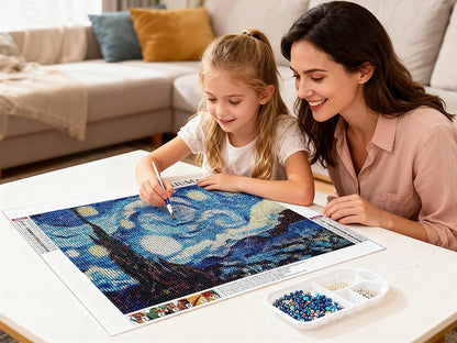 NIHO-JIUMA Van Gogh Starry Night 5D Diamond Painting Kits, DIY Full Drill Diamond Art Gift for Adults & Teens, Home Wall Decoration (40 X 50 cm / 16 X 20 inches)
