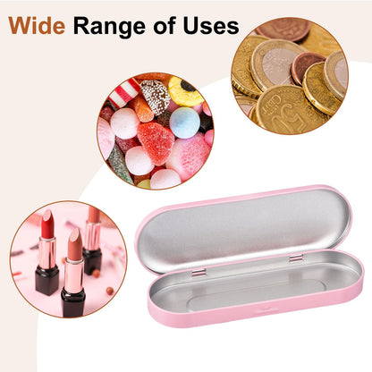 uxcell 4 Pcs Metal Tin Box Container, 6.9x2.4x0.7 Inch Oval Empty Hinged Lid Box Mini Portable Storage Containers for Candy Drawing Pin Crafts, Pink