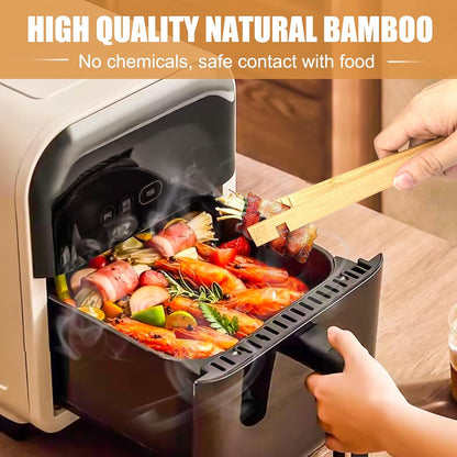 Walfos Bamboo Toaster Tongs - Wood Tongs for Cooking, Ideal for Toaster, Fruits, Bread & Pickles, Set of 2 (8" & 10")