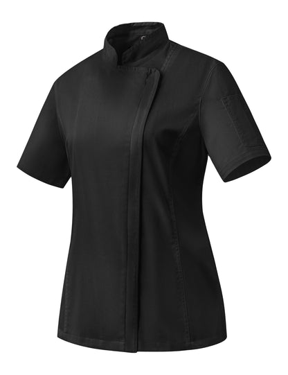 Ubon Women's Chef Coat Side Mesh Vent Zipper Chef Jacket Short Sleeve, Black 2 Pack, Medium
