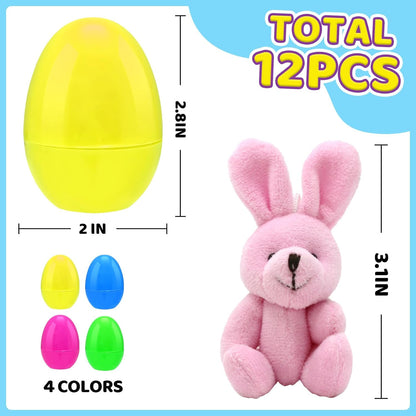 BCUEIDO 12pcs Prefilled Easter Eggs with Stuffed Plush Animal Toys for Basket Stuffers, Easter Favors, Easter Hunt