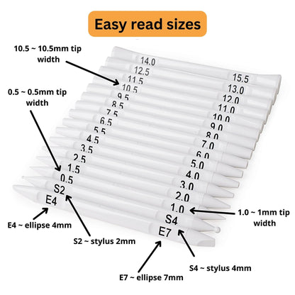 Happy Dotting Company Tools for Painting Mandalas - Patented 16pc Premium Double Ended - 28 Easy Read Sizes Plus Stylus & Ellipse Tools, Anti-Roll Grip for Rock Painting, Nail Art, Pottery and Canvas