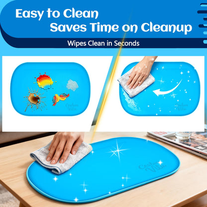 CealumVita 24"x16" Oval Silicone Mats for Crafts - Non-Slip Painting Mat with Raised Edges, Reusable Table Protector for Resin, Clay, Paint ，Playdough ，Jewelry-Making & Crafts Creation (Blue)