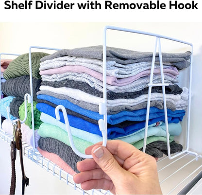 Evelots 4 Pack Wire Shelf Dividers with Removable Hooks, Extra Closet Storage & Organization for Home or Office