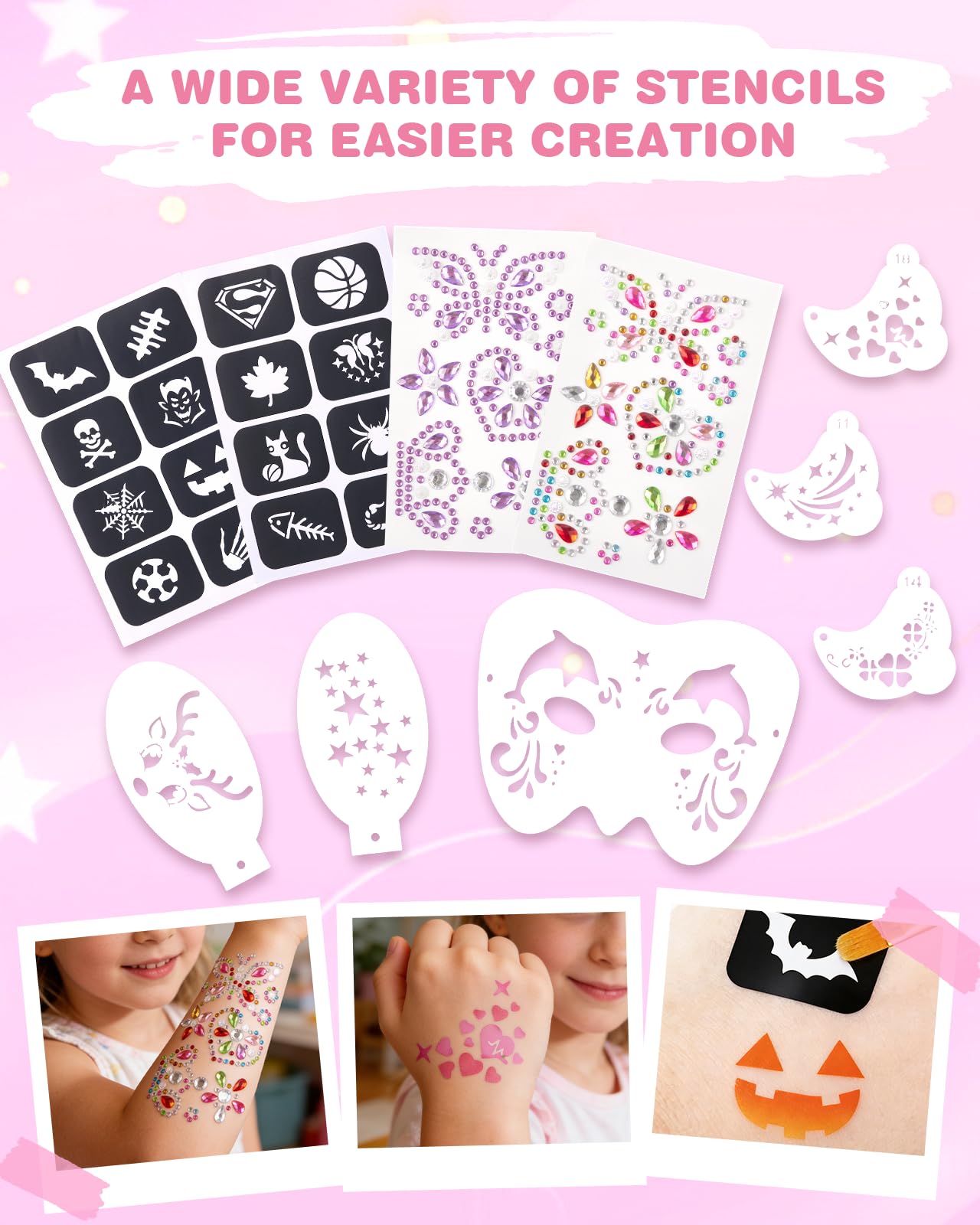Lictin Face Painting Kit for Kids & Adults - 12x10g Split Face Paint Water Activated Water Based, Professional Body Paint Kit with Facepaint Stencils, Ideal for Party Cosplay Holiday Makeup