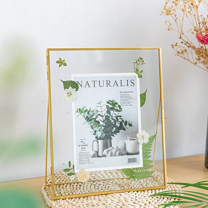 Jajamy Gold Floating Picture Frame Set of 2, 10"x12" Glass Pressed Flower Picture Frames, Tabletop Standing Glass Floating Frame for 8x10 Photo Display