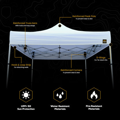 Compact Shelter - 10x10 Heavy Duty Pop Up Canopy - Easy Setup, Commercial Grade Aluminum Frame, 42” Folded Frame Height, UPF 50+, Portable Tent for Beach, Events, Camping, Roller Bag (White)