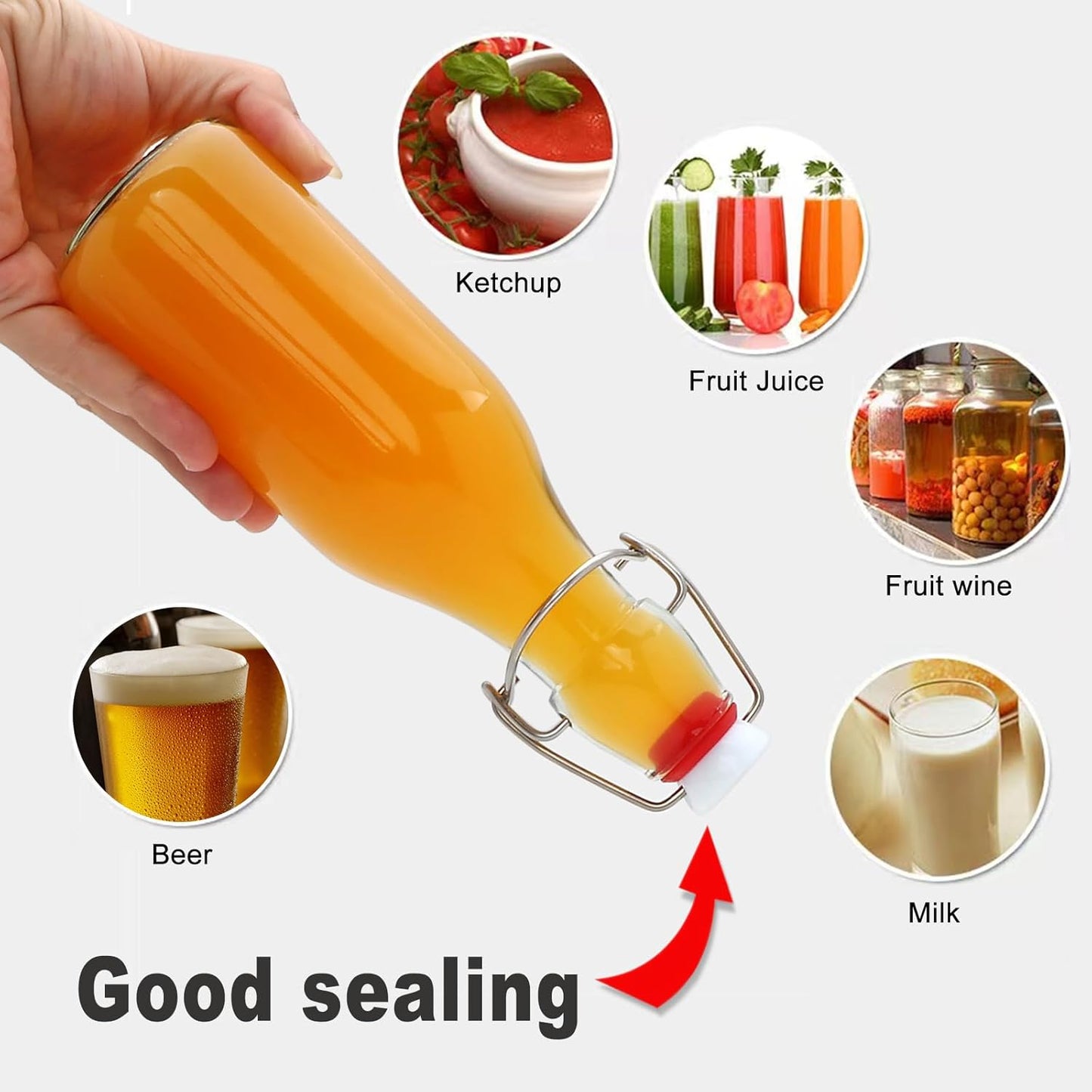 QAPPDA 16 Pack 8 oz Swing Top Glass Bottles with Stoppers, Flip Top Brewing Bottles for Homemade Kombucha and More