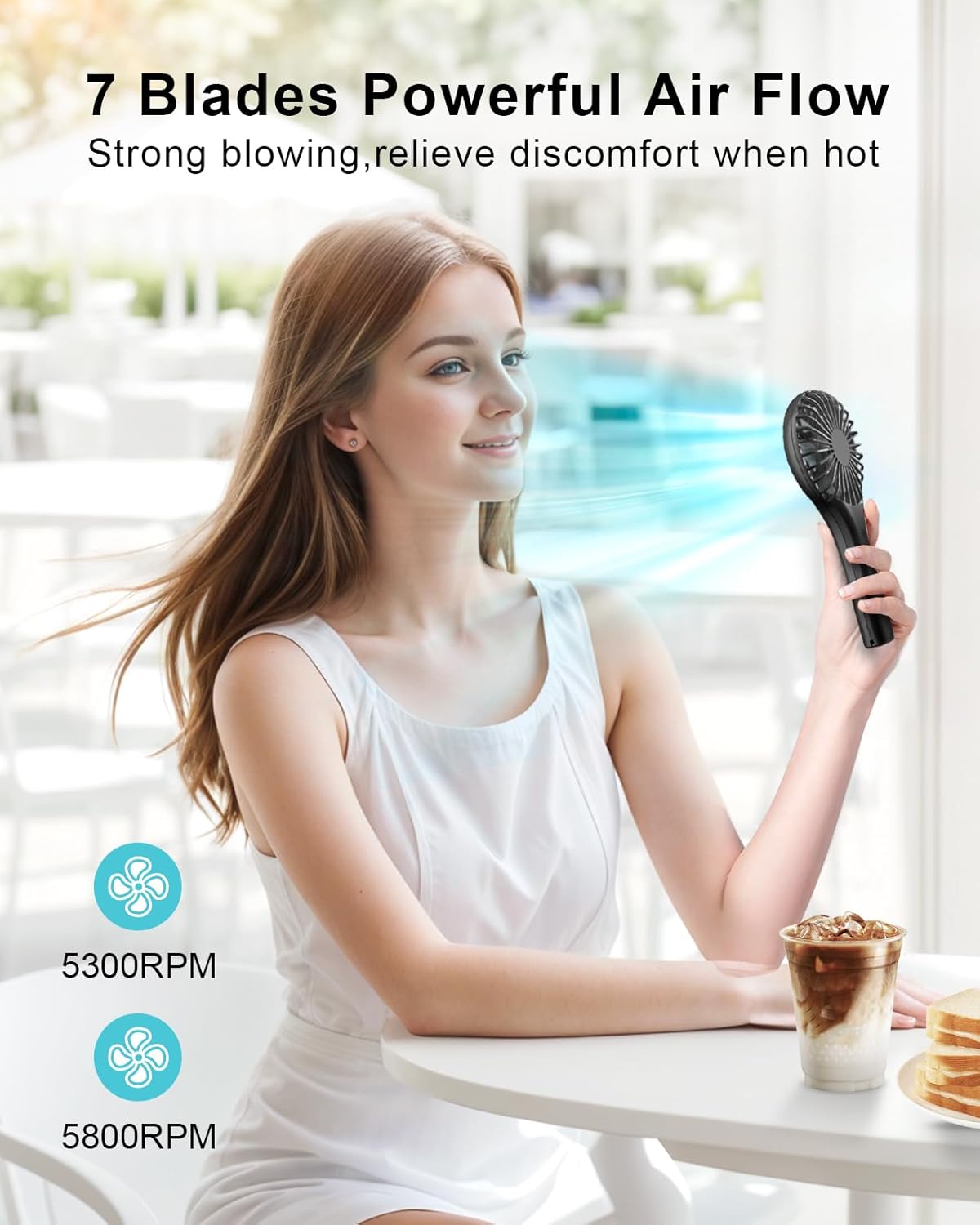 TriPole Handheld Mini Fan, Battery Operated Small Personal Portable Fan, Speed Adjustable USB Rechargeable (Black)