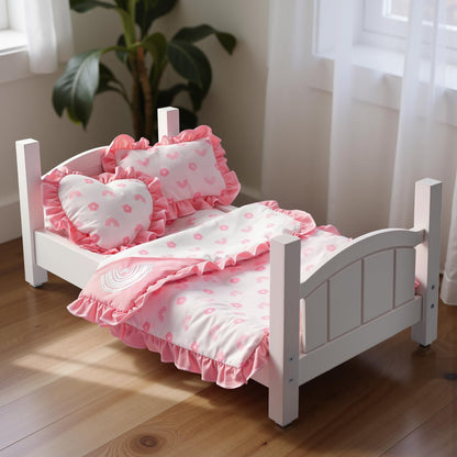 BABESIDE 4 Pcs Baby Doll Bedding Set for 17-22 Inch Babydolls, Babydoll Bed Accessories Dolls Blankets with Pillows for Reborn Baby Doll Accessories, Pink Flower & Rainbow Patterns