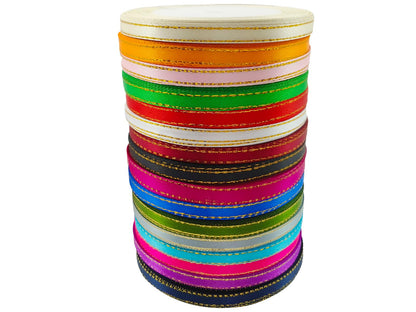 JESEP YONG 1/4" Gold Edge Solid Satin Polyester Ribbon, Mixed 16 Colors, 16 Rolls, 400 Yards, Ideal for DIY Crafts, Gift Wrapping, Wedding, Anniversary, Birthday