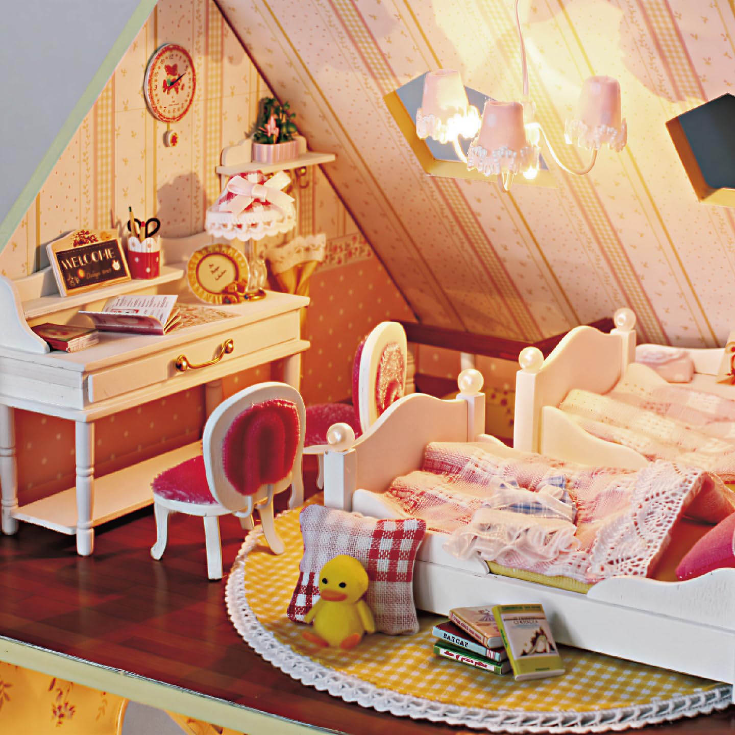 CUTEROOM Upgraded Large Villa Wooden Dollhouse,18.9 Inch Miniature DIY Doll House with Furniture Accessories- Fairy Tale Home, Ideal Gift for Ages 14+
