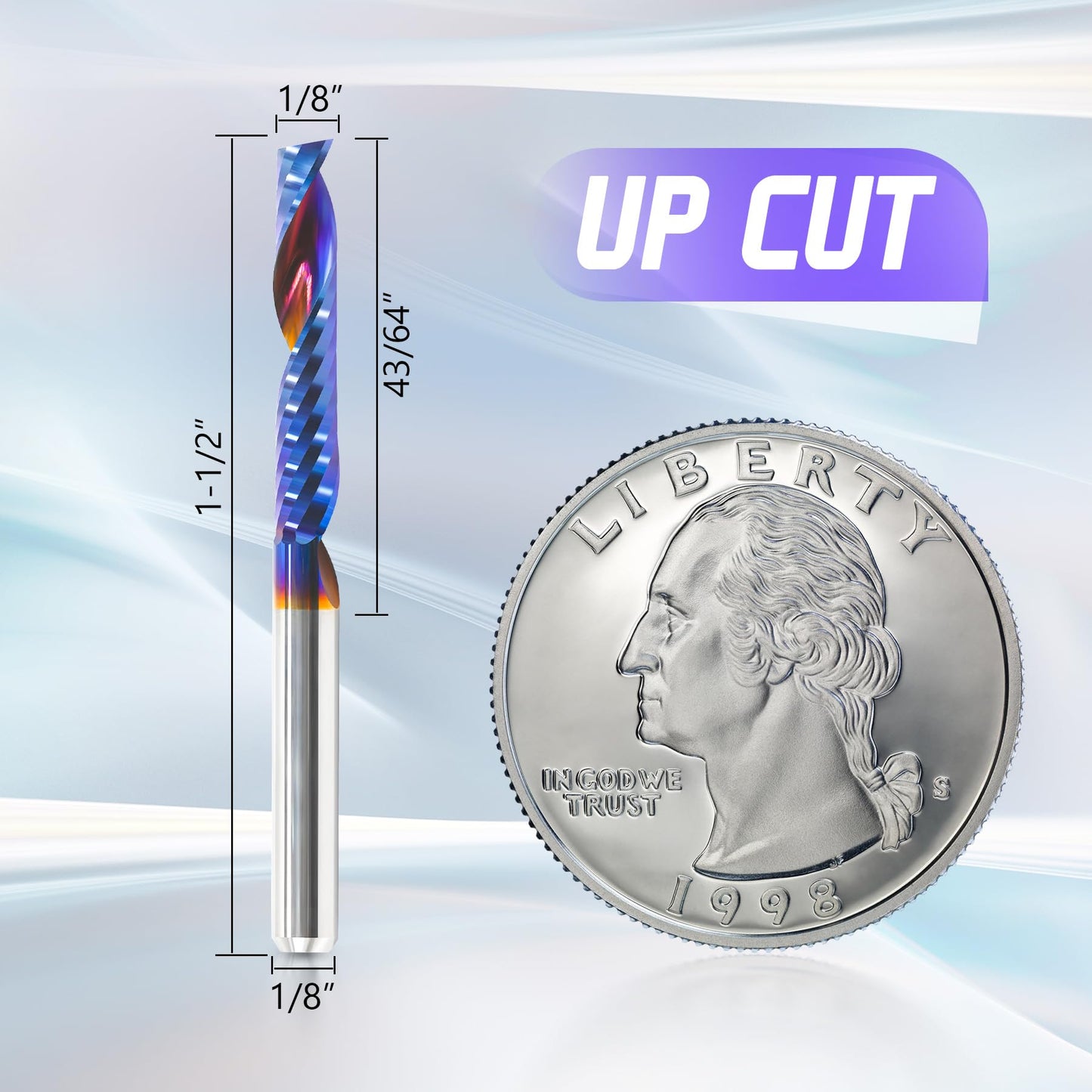 HQMaster 10pcs O Flute CNC Router Bits, 1/8 Inch Shank Single Flute End Mill, Tungsten Carbide Spiral Router Bit, Upcut Single Edged Engraving Milling Cutter for Acrylic, Plastic, MDF, Aluminum, PVC