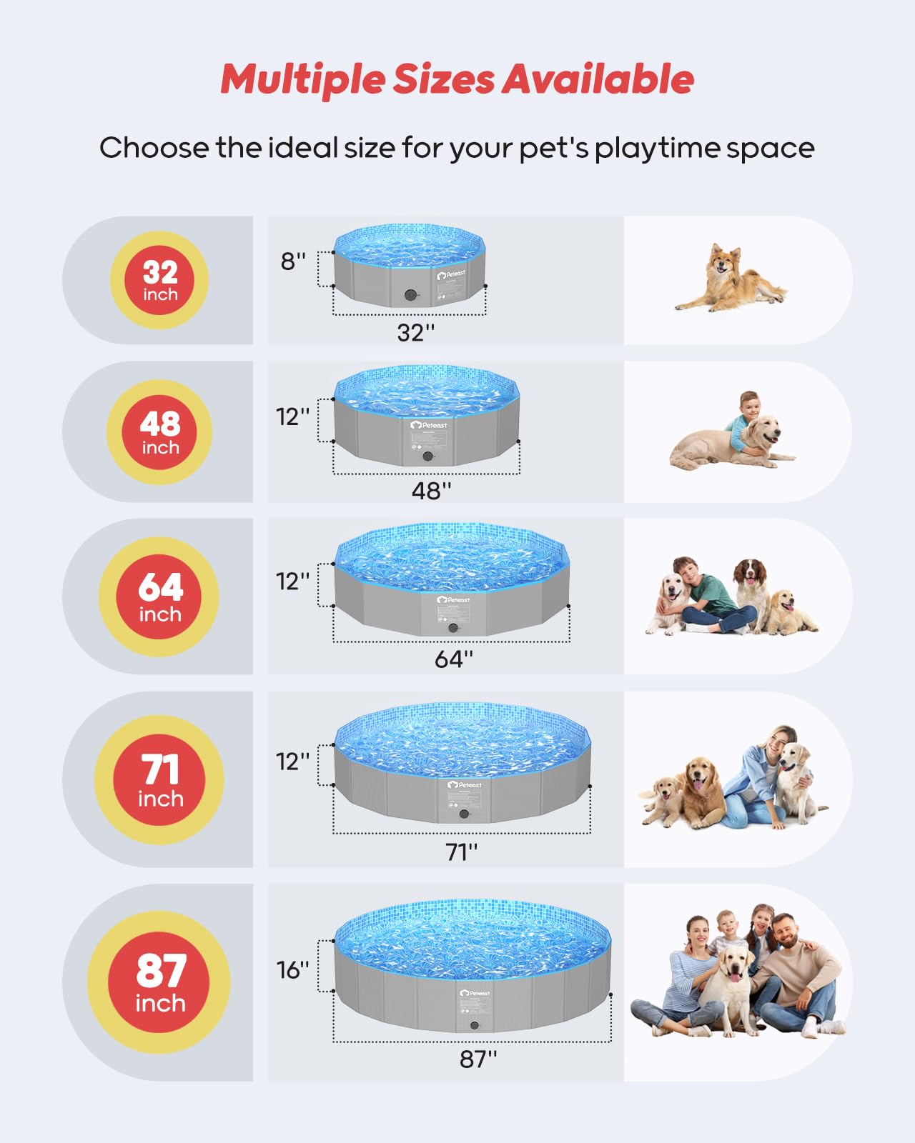 Peteast Foldable Dog Pool with Sturdy Round Design, Extra Large Portable Pet Bathtub, Durable 64" Diameter Portable Design for Backyard & Indoor Use (Includes 2 Flying Disks)