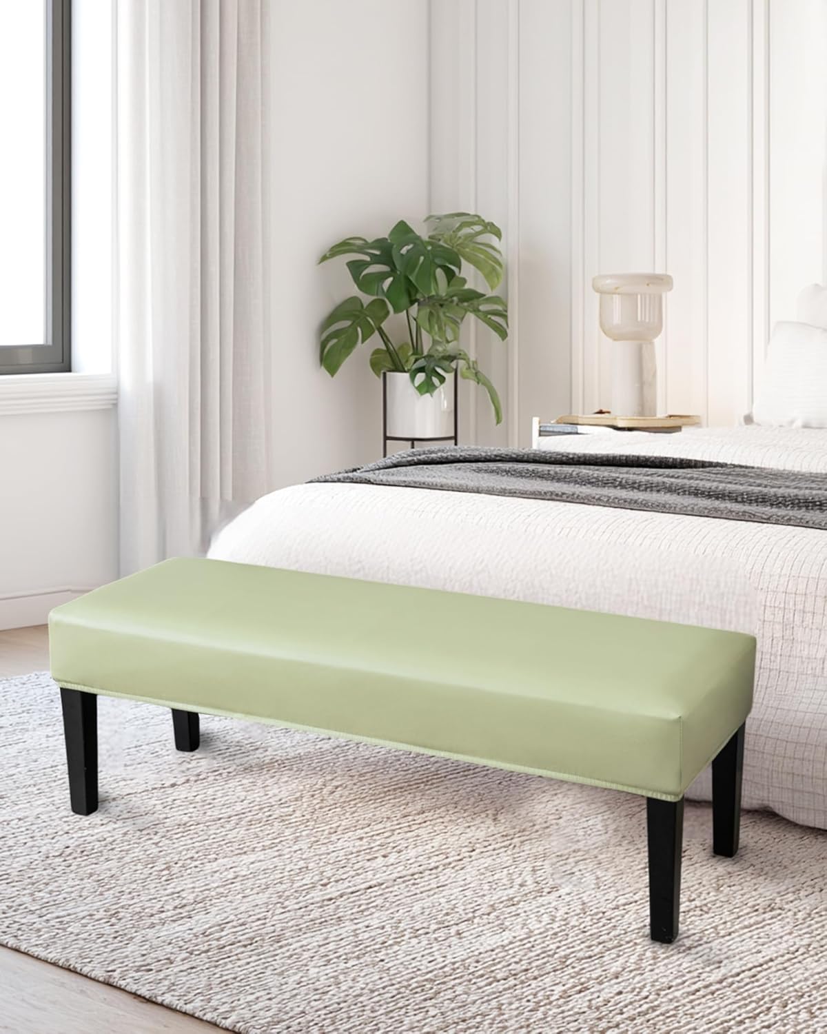 CRFATOP PU Dining Bench Slipcover Waterproof Bench Seat Cushion Covers Stretch Upholstered Bench Slipcover Removable