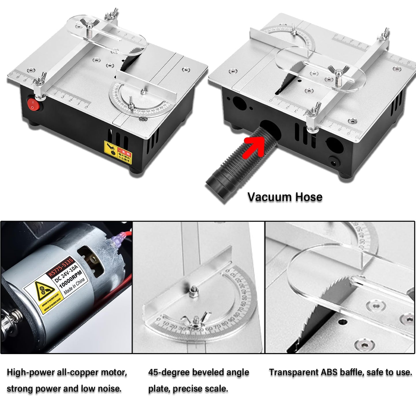 Precision Mini Electric Table Saw, DIY Hobby Handmade Woodworking Bench Cutting Machine Adjustable Cut Depth Small Desktop Saw for Miniature Wood Craft (Regular style)