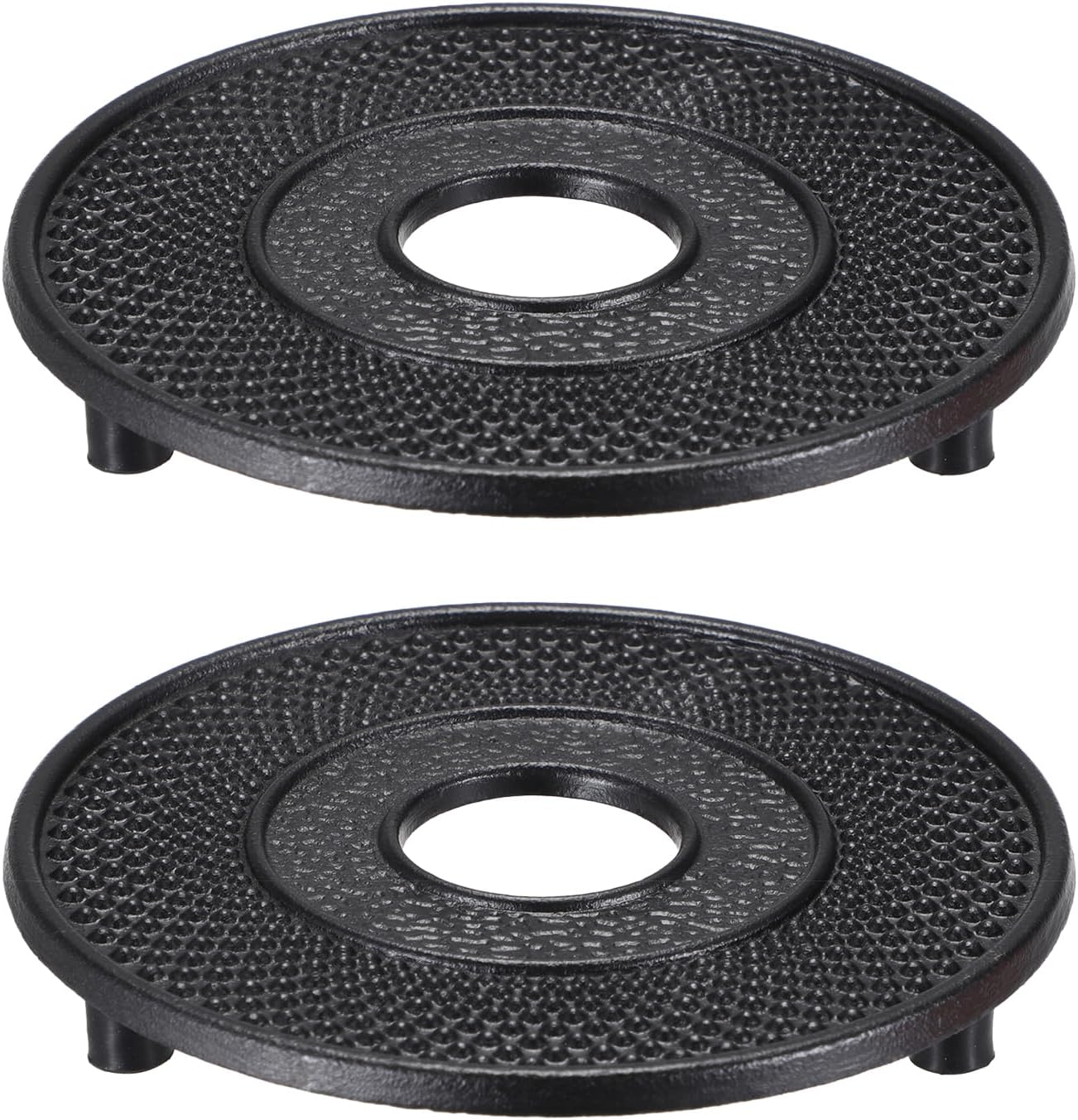 Sumnacon 2 Pcs Cast Iron Tea Pot Trivet with Rubber Covers, Vintage Kettle Trivet for Kitchen Dining Office Countertop