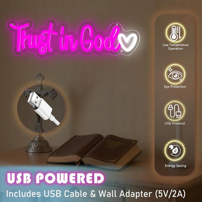 Vivafurn Trust In God Neon Sign,Christian Neon Light USB Powered Dimmable Led Sign Religious Neon Signs for Wall Decor, for Prayer Room Church Bedroom Living Room Jesus Christian Gifts