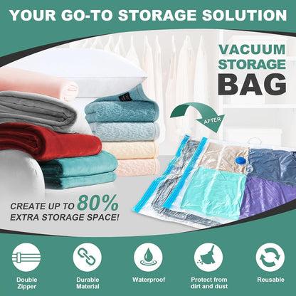 Vacuum Storage Bags - Space Saver Bags for Comforters, Blankets, Clothes Storage, 10 Jumbo Bags with Hand Pump Included