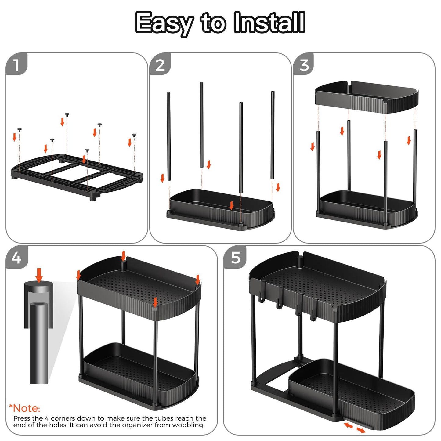 Ukeetap 2 Pack Multi-Purpose Pull-Out Storage Organizers, Under Sink Organizers and Storage for Bathroom & Kitchen, Under Cabinet Organizers and storage, 12.8 Inch, Black