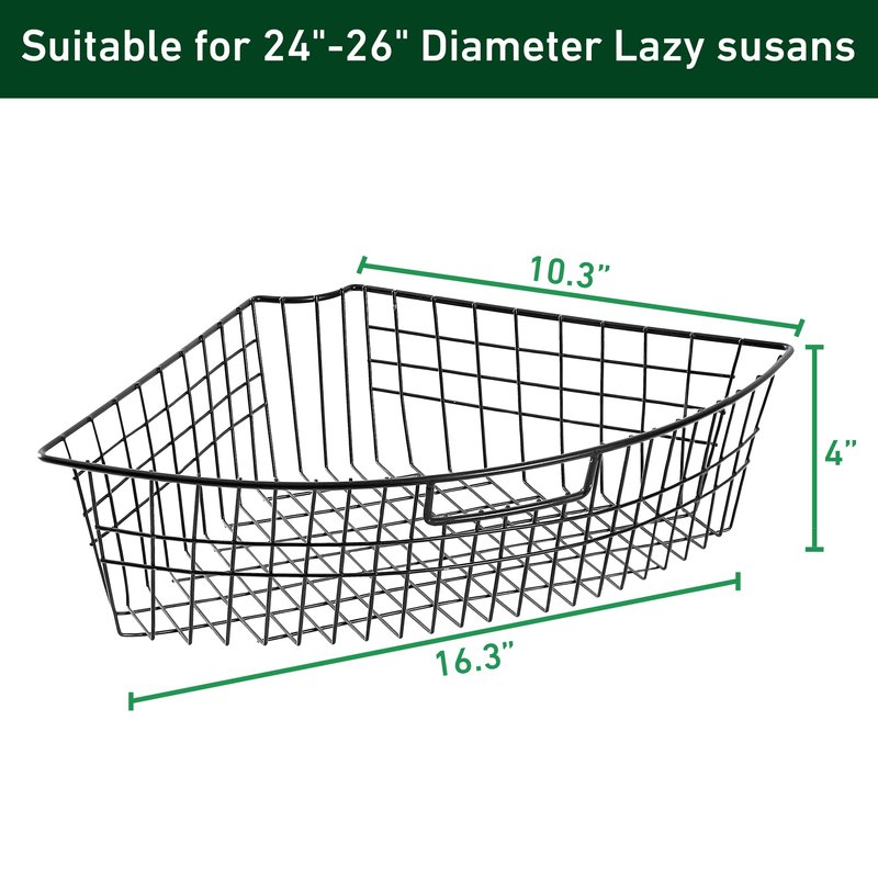 Leeden Lazy Susan Wire Storage Organizer Basket with Handle-Metal Cabinet Storage Bins -Kitchen Cabinet Organizer-1/4 Wedge Can Organizer Black (for 24" Lazy Susan, 4 Pack)