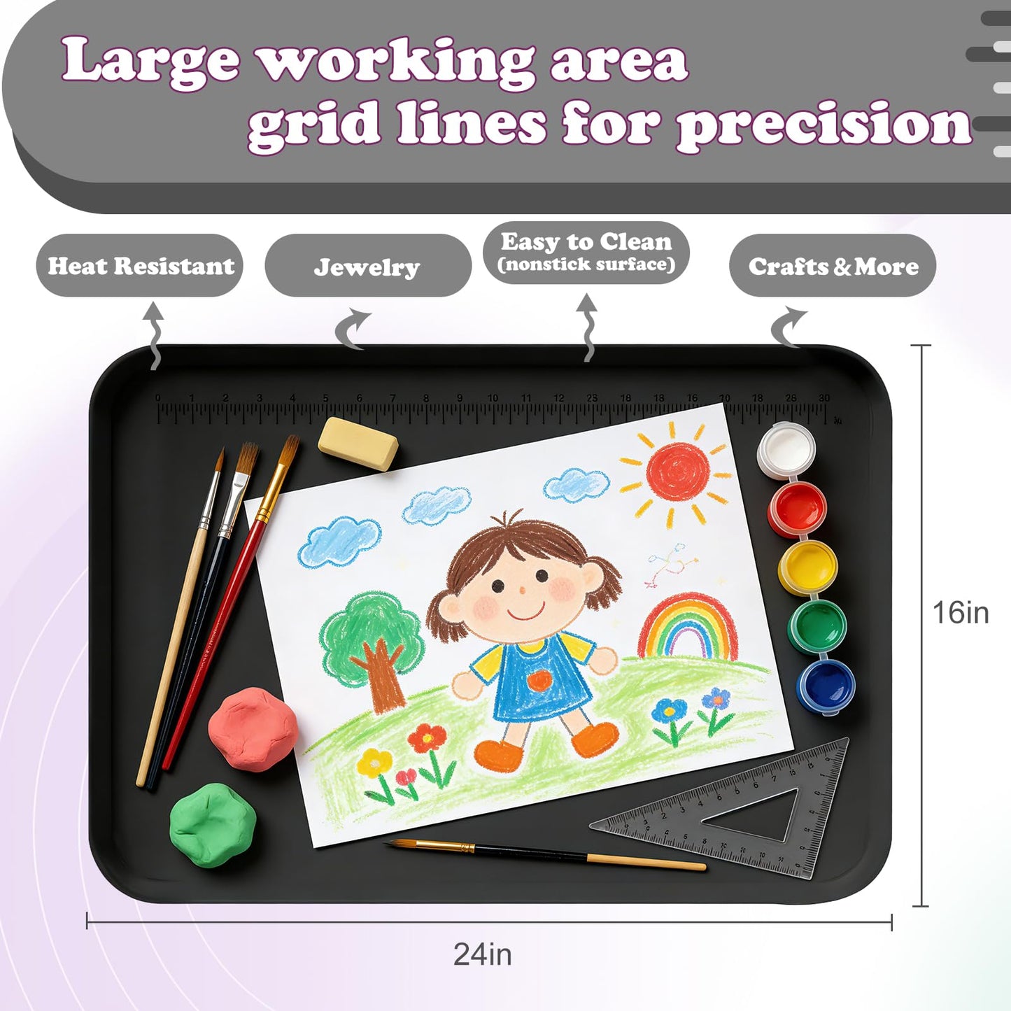Silicone Art Mat for Crafts, 24"x16" Silicone Painting Mat to Keep Clean Protects Surfaces Perfectly for Crafts, Legos, Resin & Jewelry-Making, DIY Crafts Mat (Black)