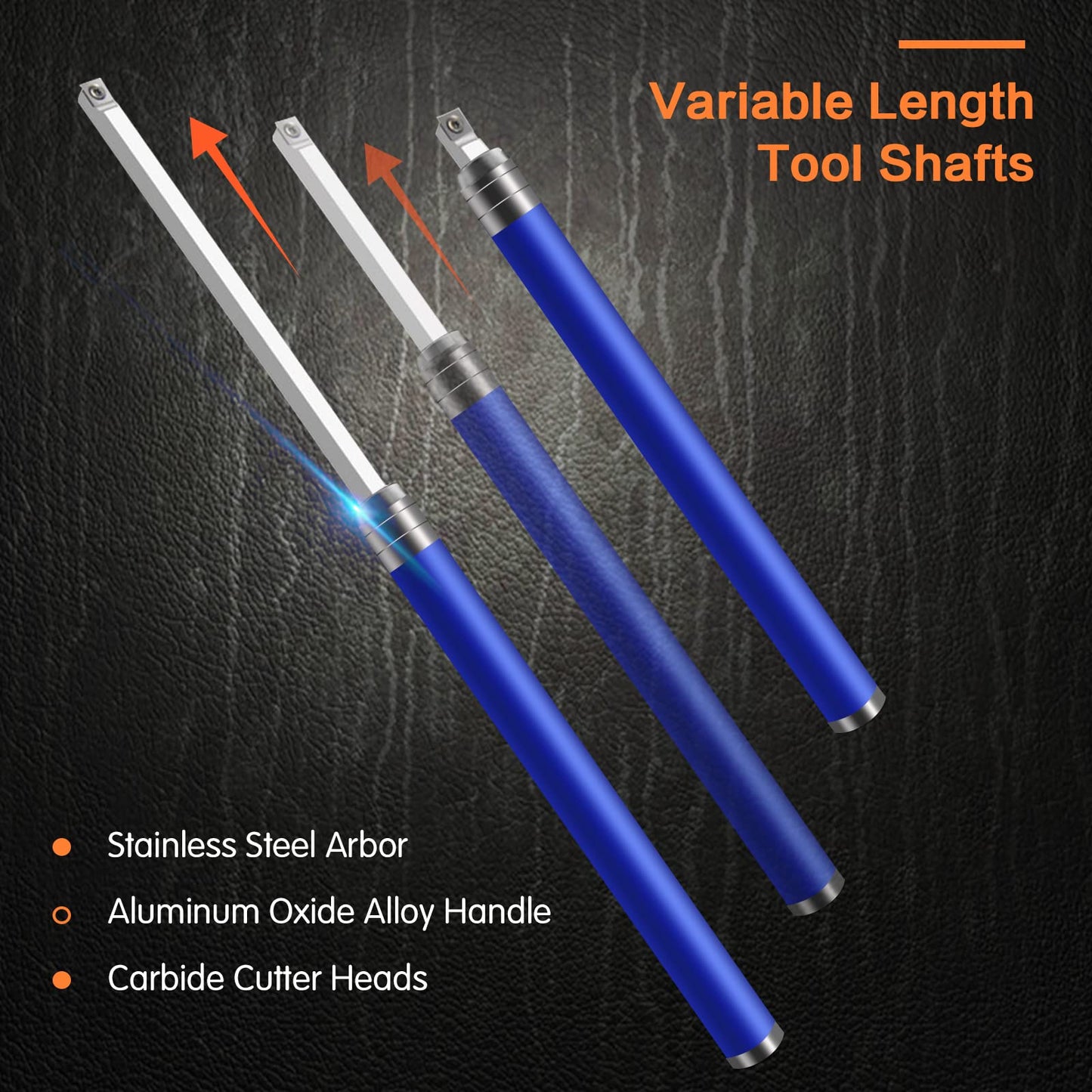 Carbide Tipped Wood Turning Tools Set, Lathe Rougher Finisher Swan Neck Hollowing Tools and Interchangeable Aluminum Alloy Grip Handle with Diamond Round Square Carbide Inserts