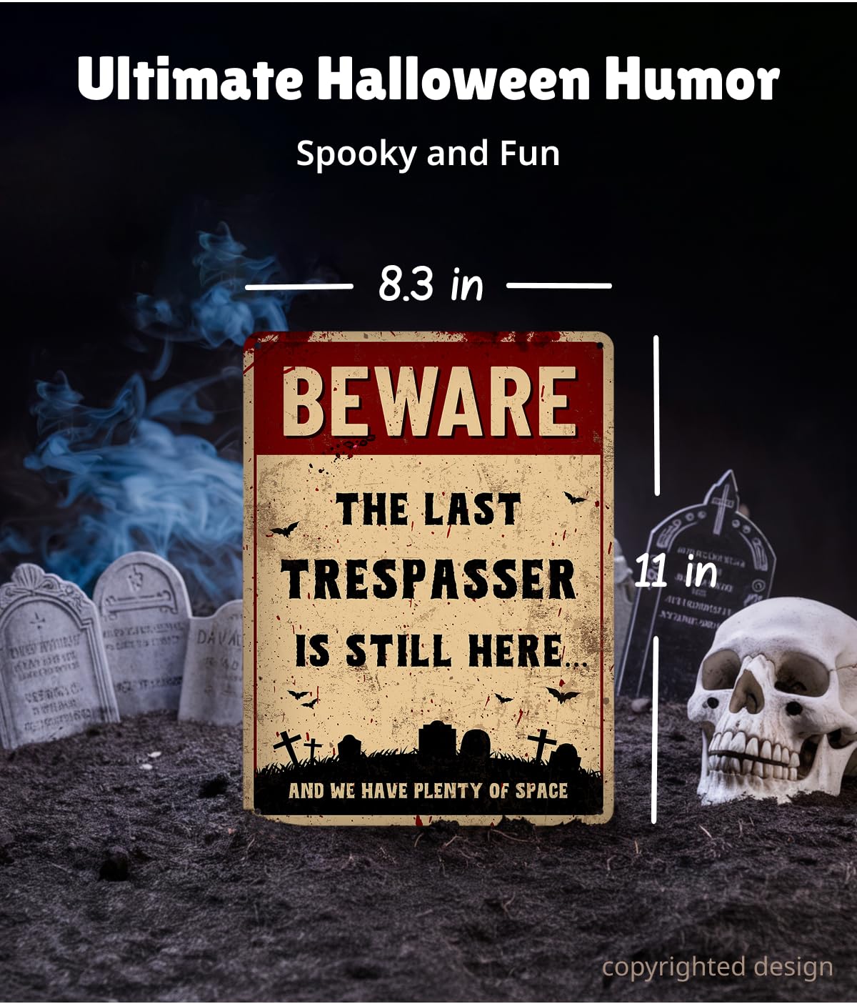Funny Halloween Decor Sign - Halloween Graveyard Decorations, Funny No Trespassing Sign, Beware The Last Trespasser is Still Here, Outdoor Fence Halloween Decor, Cemetery Halloween Decorations by Opix Design, Halloween