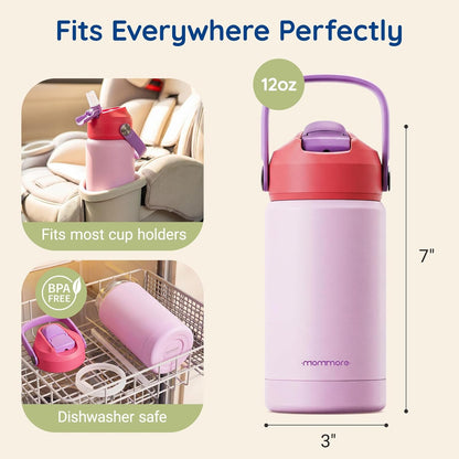 Mommore Kids Water Bottle - 12 oz Insulated Stainless Steel, Leakproof & BPA-Free | Green