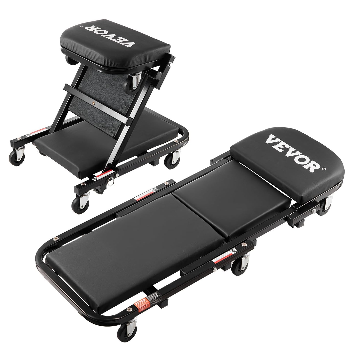 VEVOR Foldable Z Garage Creeper, 40 in, 450 lbs Load Capacity Rolling Folding Mechanic Creeper Stool, with 6 Universal Wheels Padded Seat Steel Frame, Lay Down or Sit Chair for Garage Shop or Home