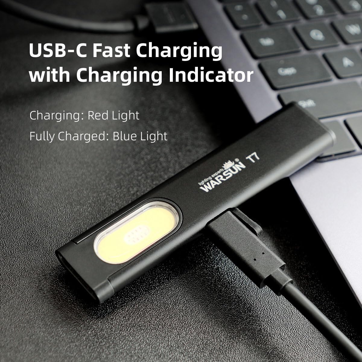WARSUN Compact Multi-Mode Pocket LED Flashlight - 675LM, USB-C Rechargeable, IPX4, Dual Material, Red/Blue Strobe, for Everyday Carry & Travel